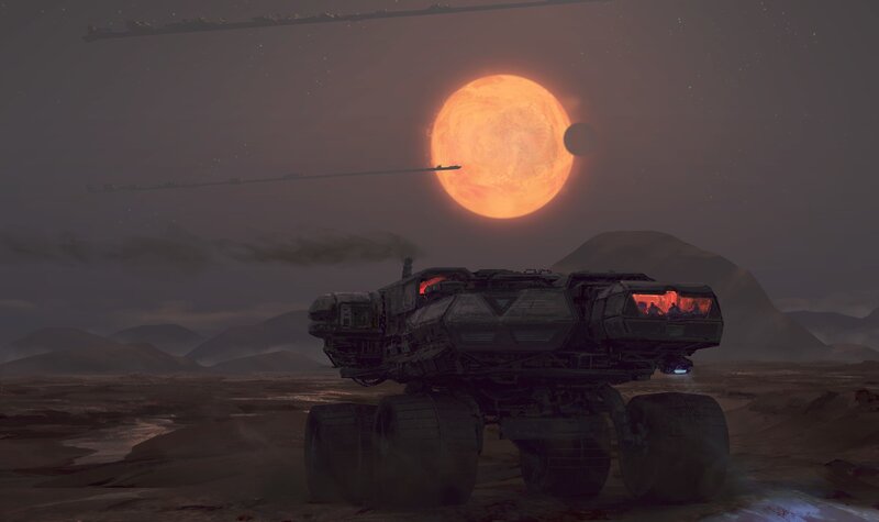 Futuristic Vehicle on Alien Planet — Orange