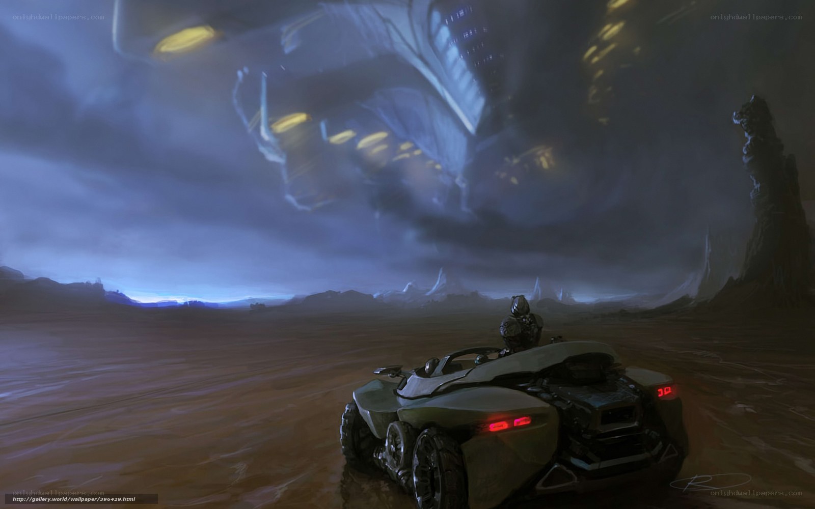 futuristic vehicle on alien planet
