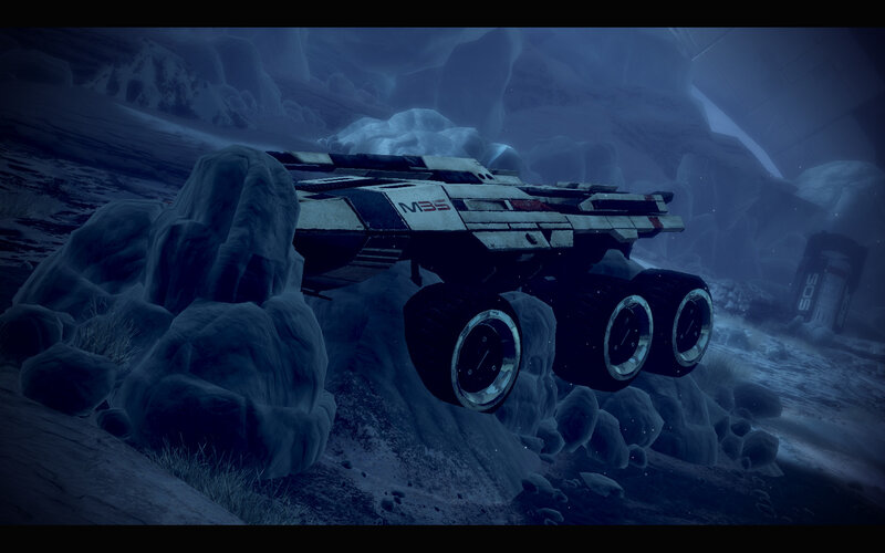 futuristic vehicle on alien terrain