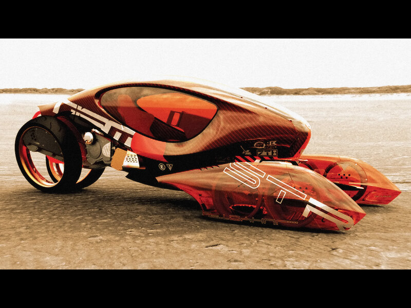 Futuristic Vehicle on Beach — Red, Desolate
