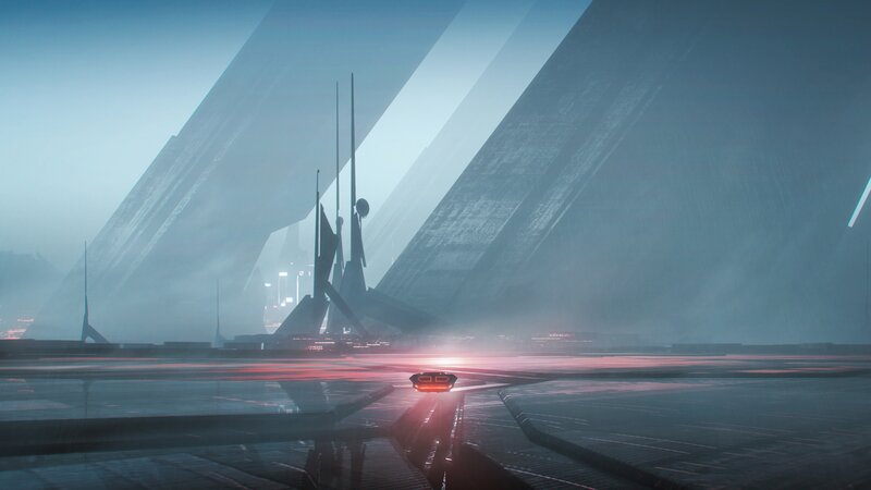 Futuristic Vehicle on Platform — Blue