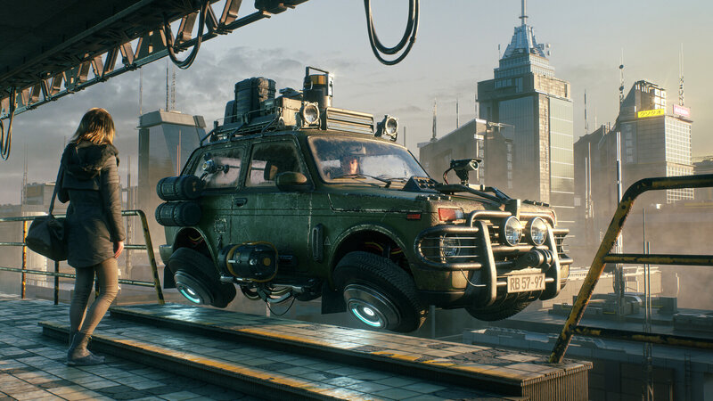 Futuristic Vehicle on Platform — Green