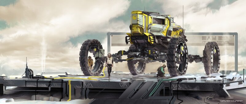Futuristic Vehicle on Platform — Yellow