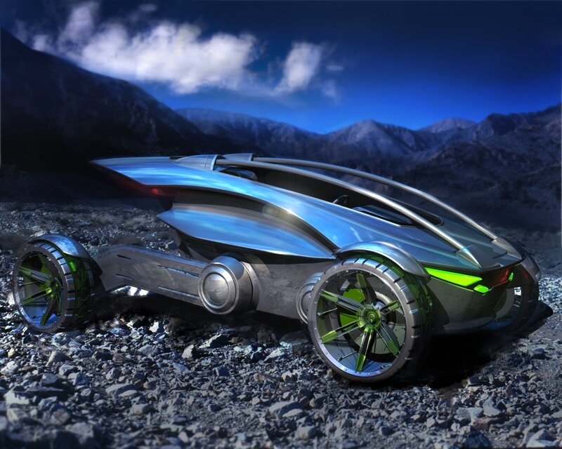 Futuristic Vehicle on Rocks