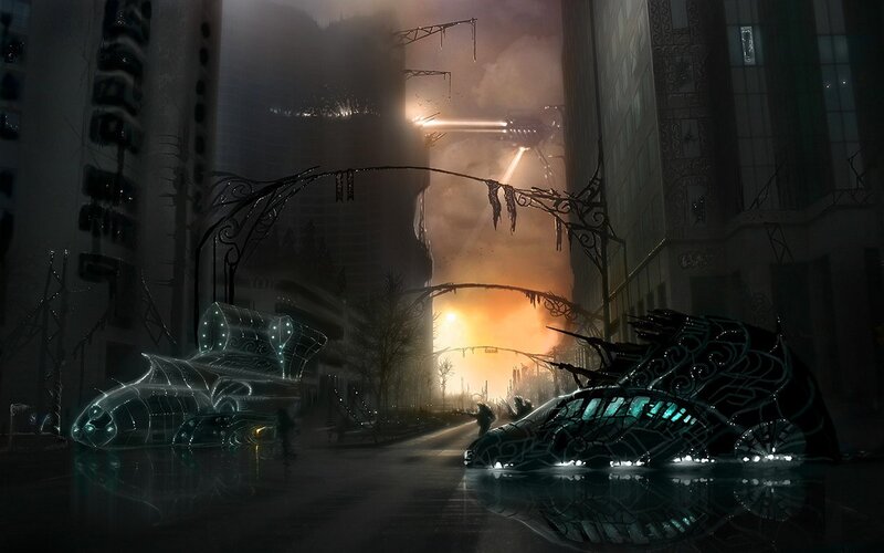 Futuristic Vehicles in City