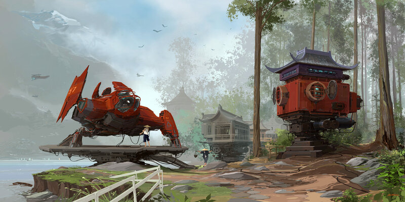 Futuristic Vehicles in Forest — Red