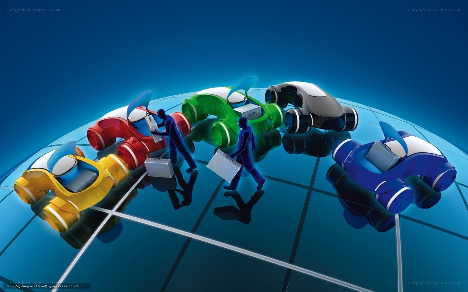 futuristic vehicles on a globe