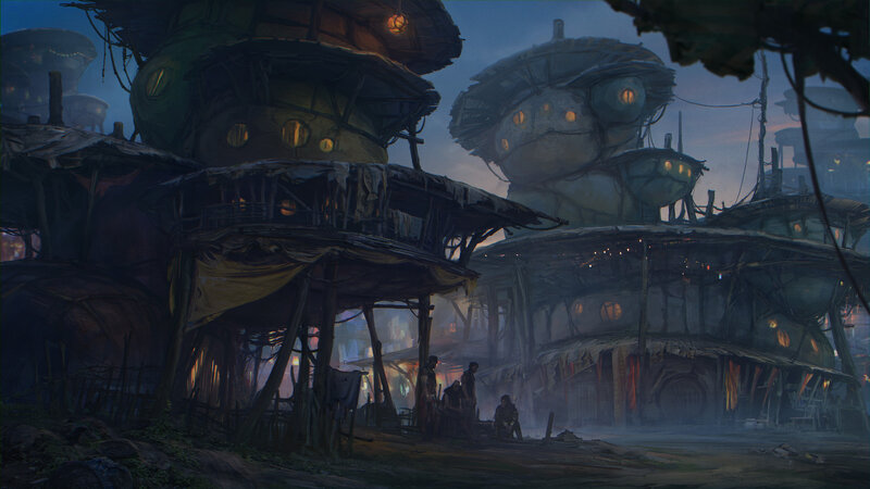 Futuristic Village at Dusk