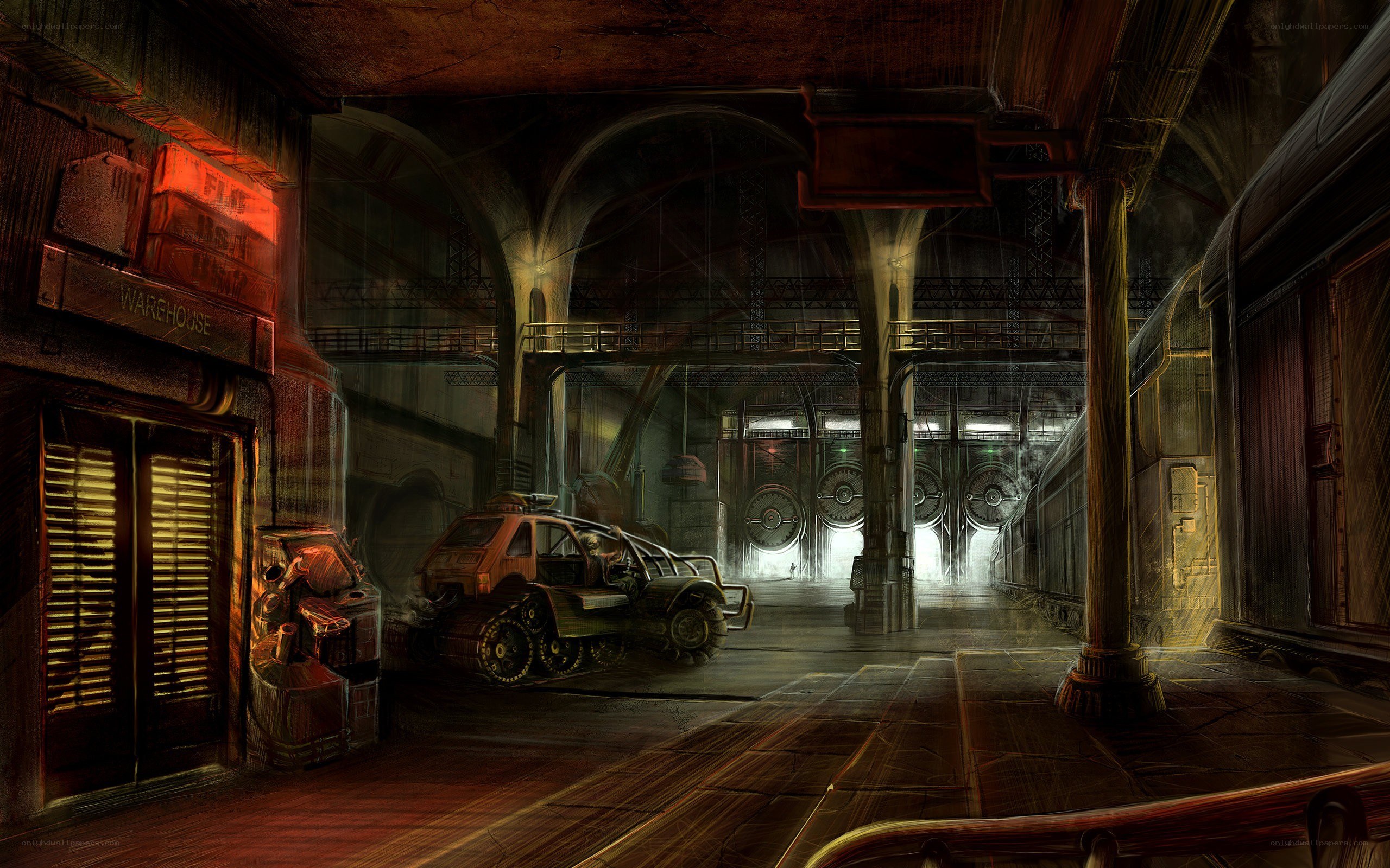 futuristic warehouse interior
