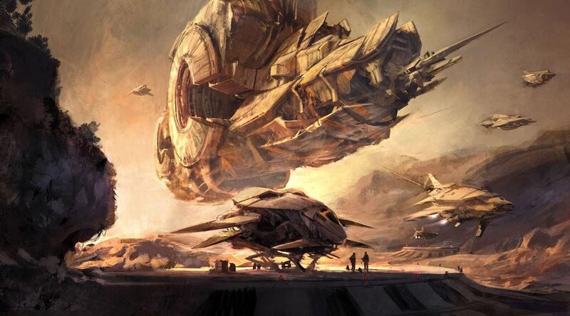 Futuristic Warships — Brown, Dramatic, Sunset