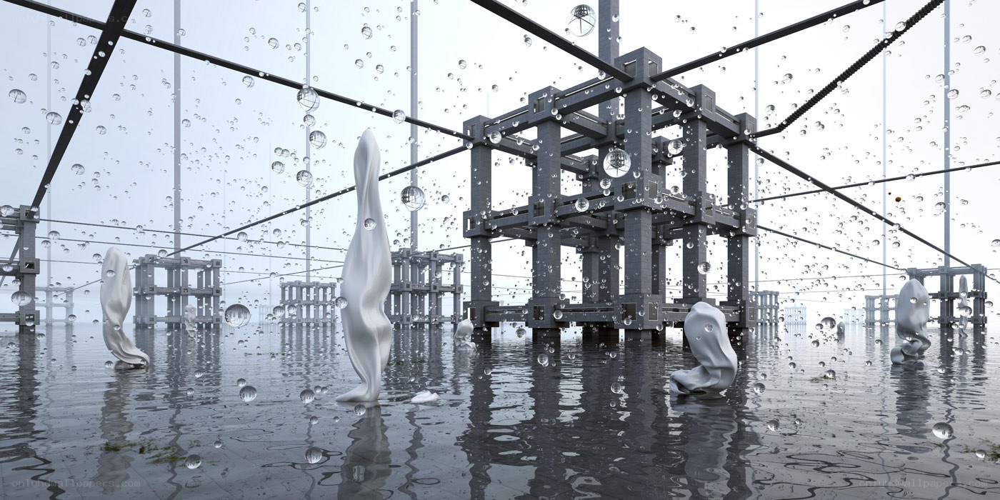 Futuristic water sculpture installation