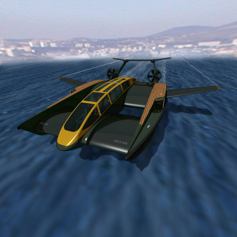 futuristic watercraft in motion