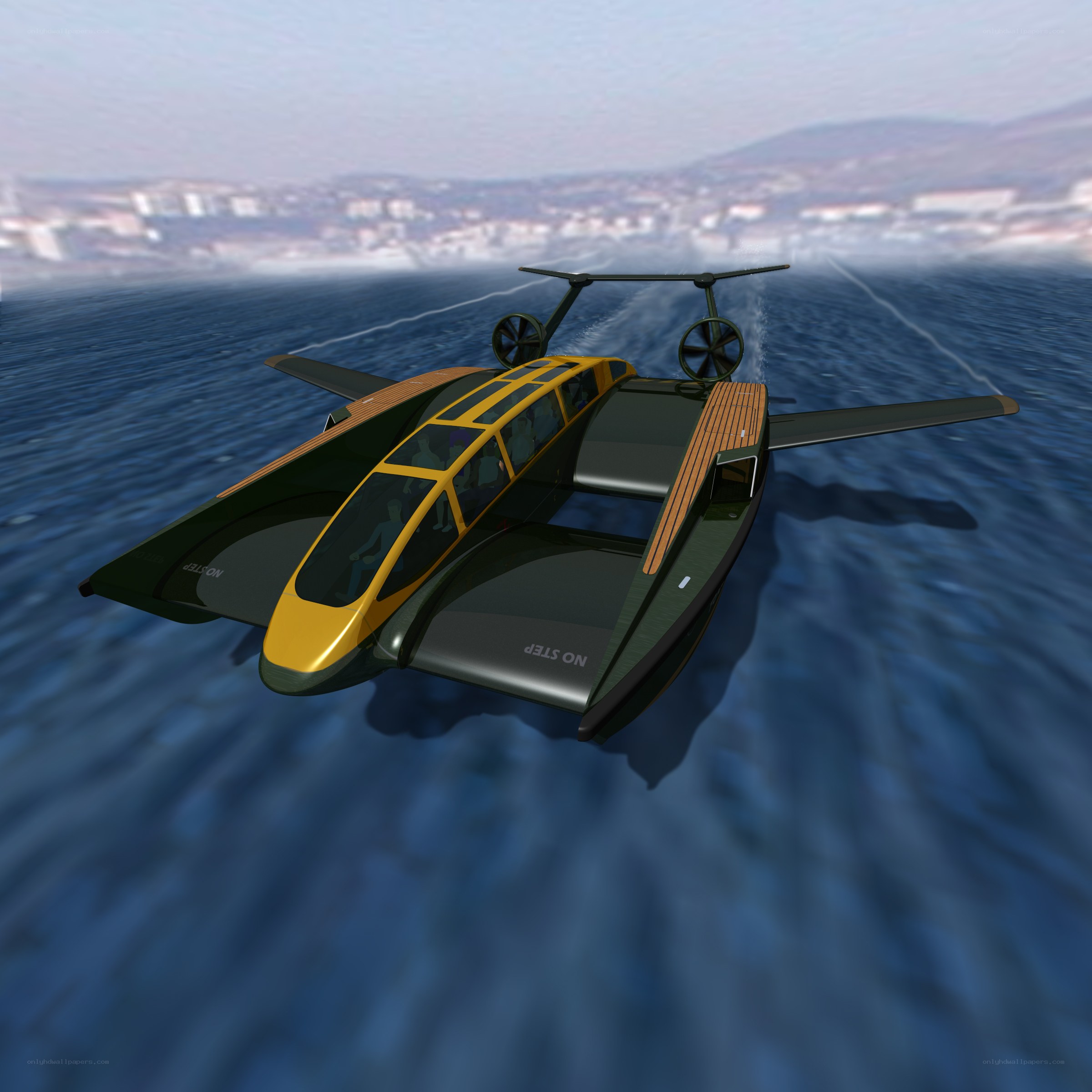 futuristic watercraft in motion