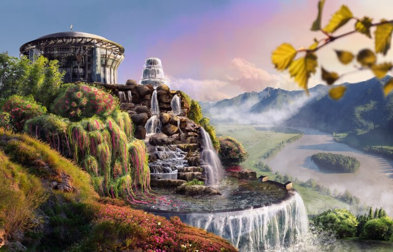 Futuristic Waterfall Garden