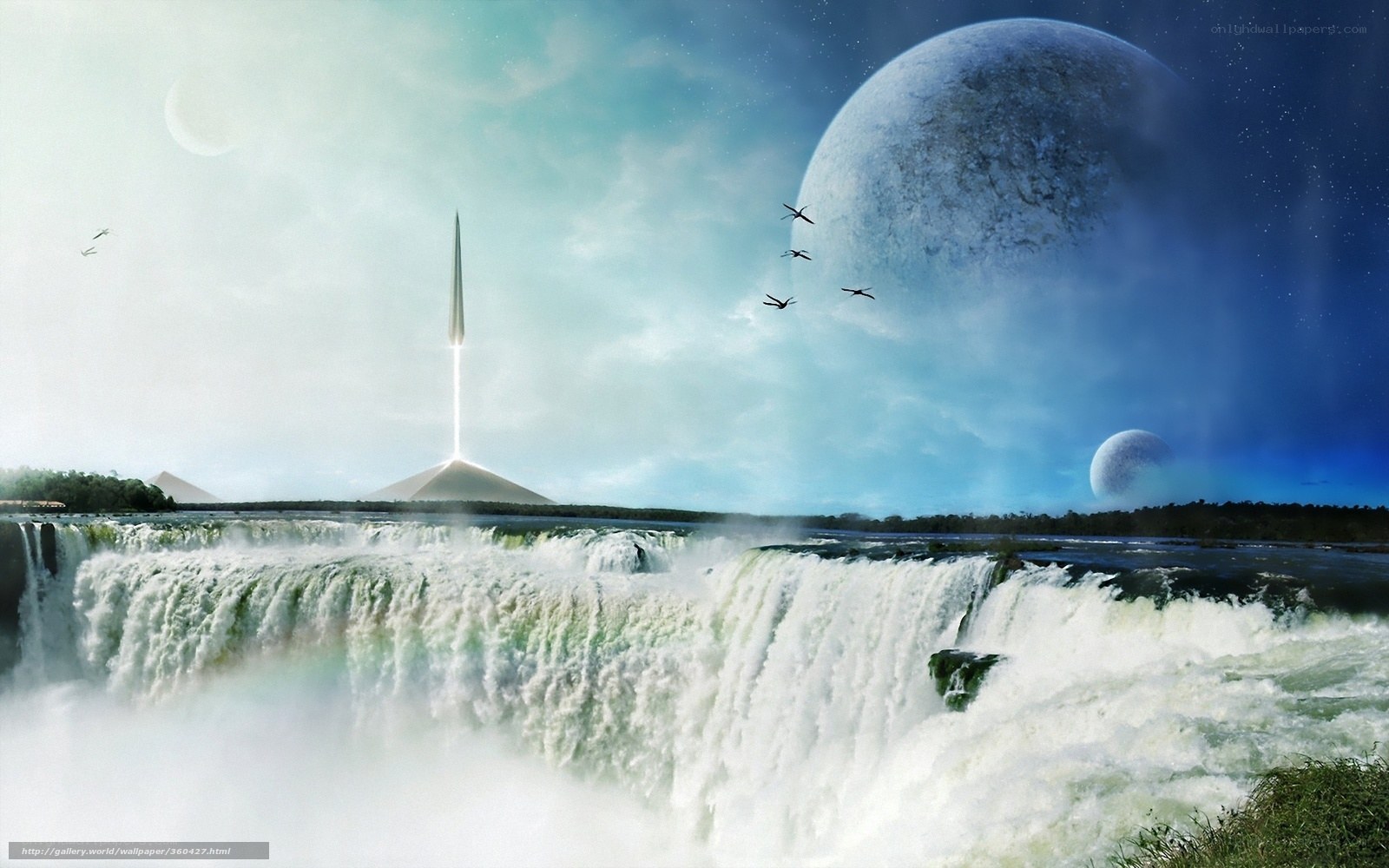 Futuristic waterfall landscape