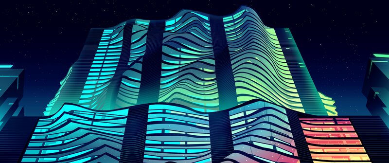 Futuristic Wavy Building — Blue