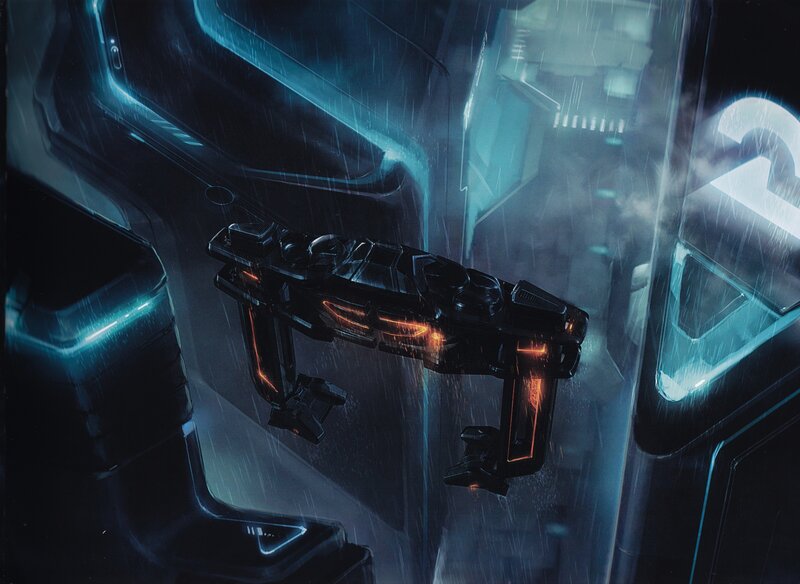 futuristic weapon in rain