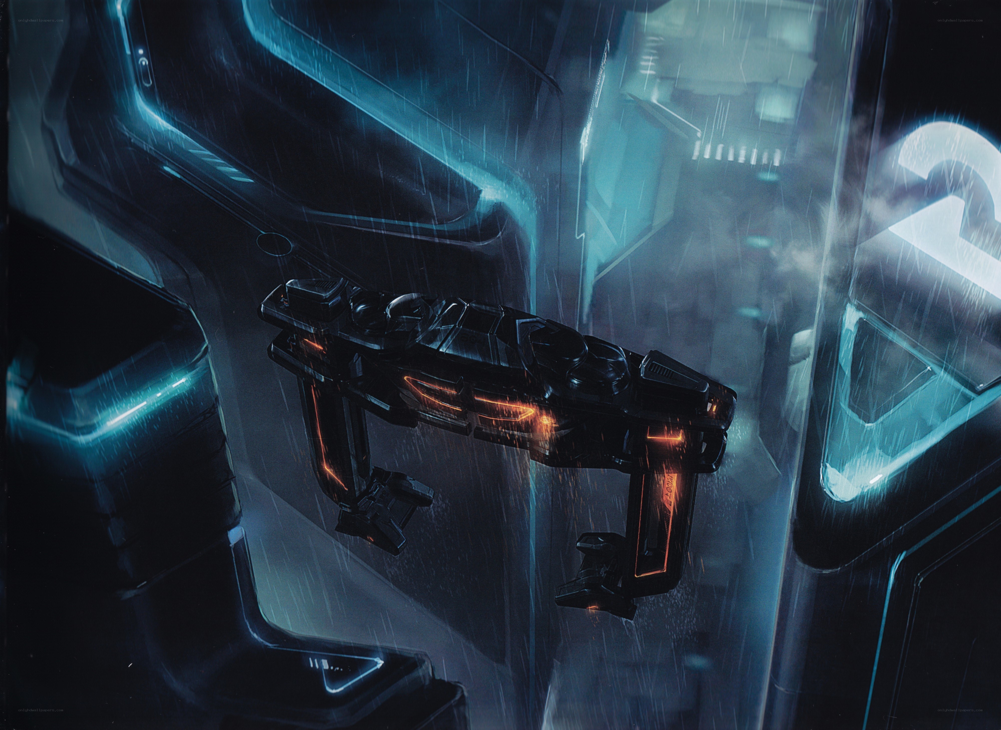 futuristic weapon in rain