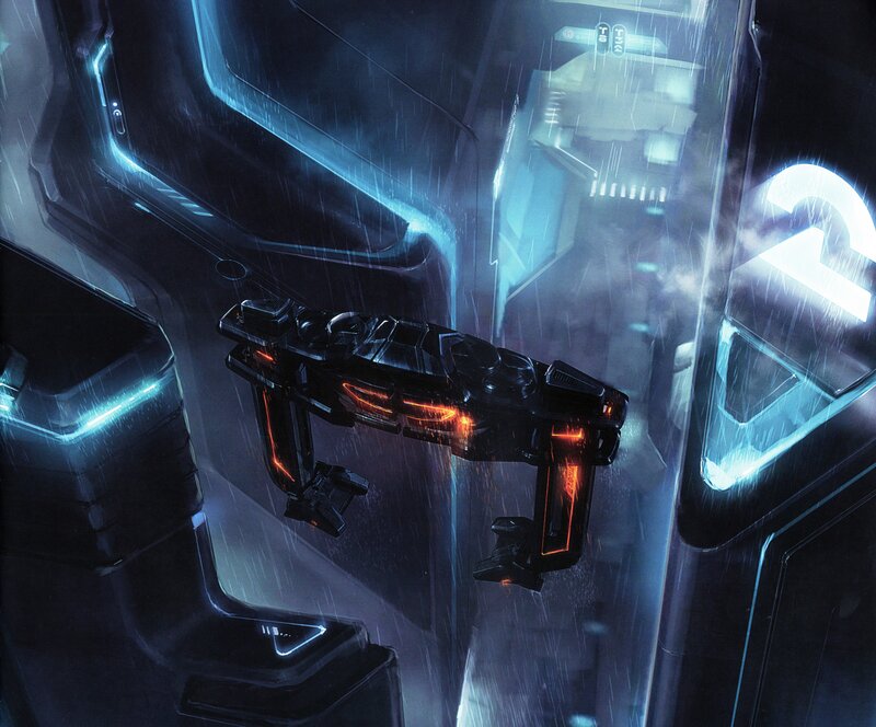 futuristic weapon in rainy corridor