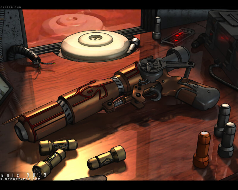 Futuristic weapon on a workbench