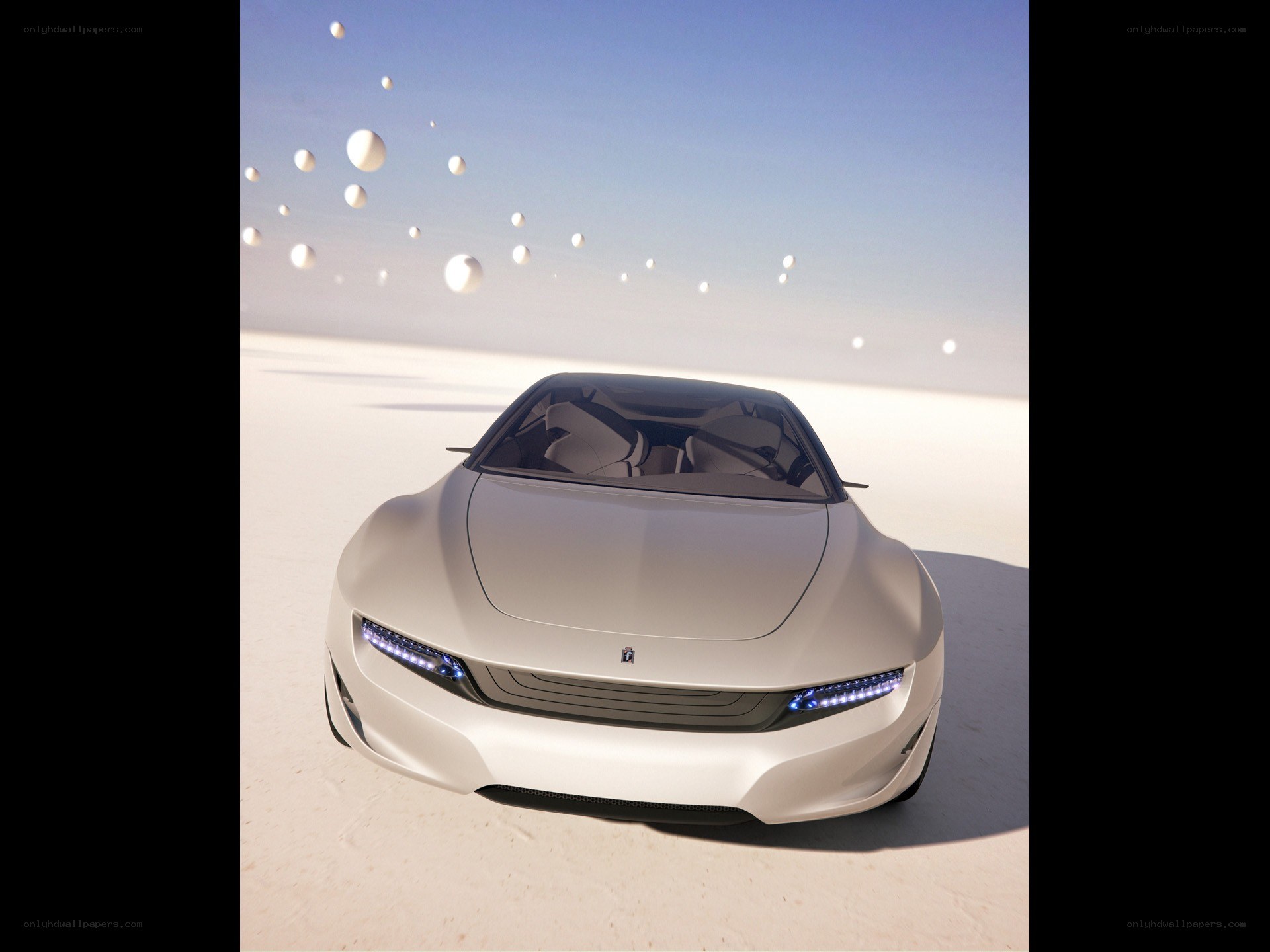 futuristic white car in desert