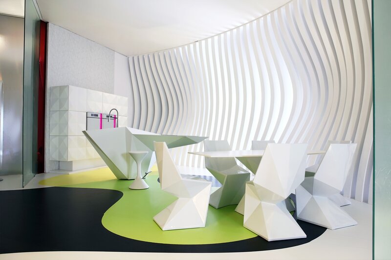 Futuristic white kitchen interior