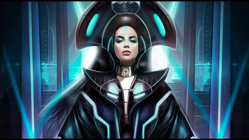 futuristic woman in cyber armor