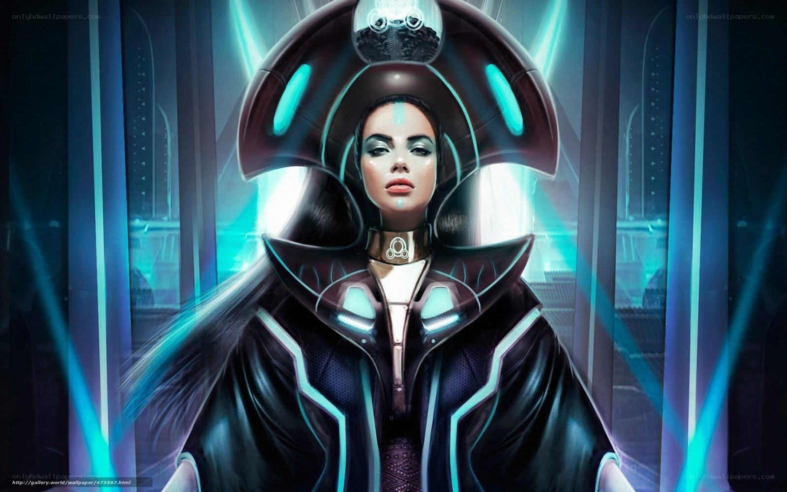 futuristic woman in cybernetic armor