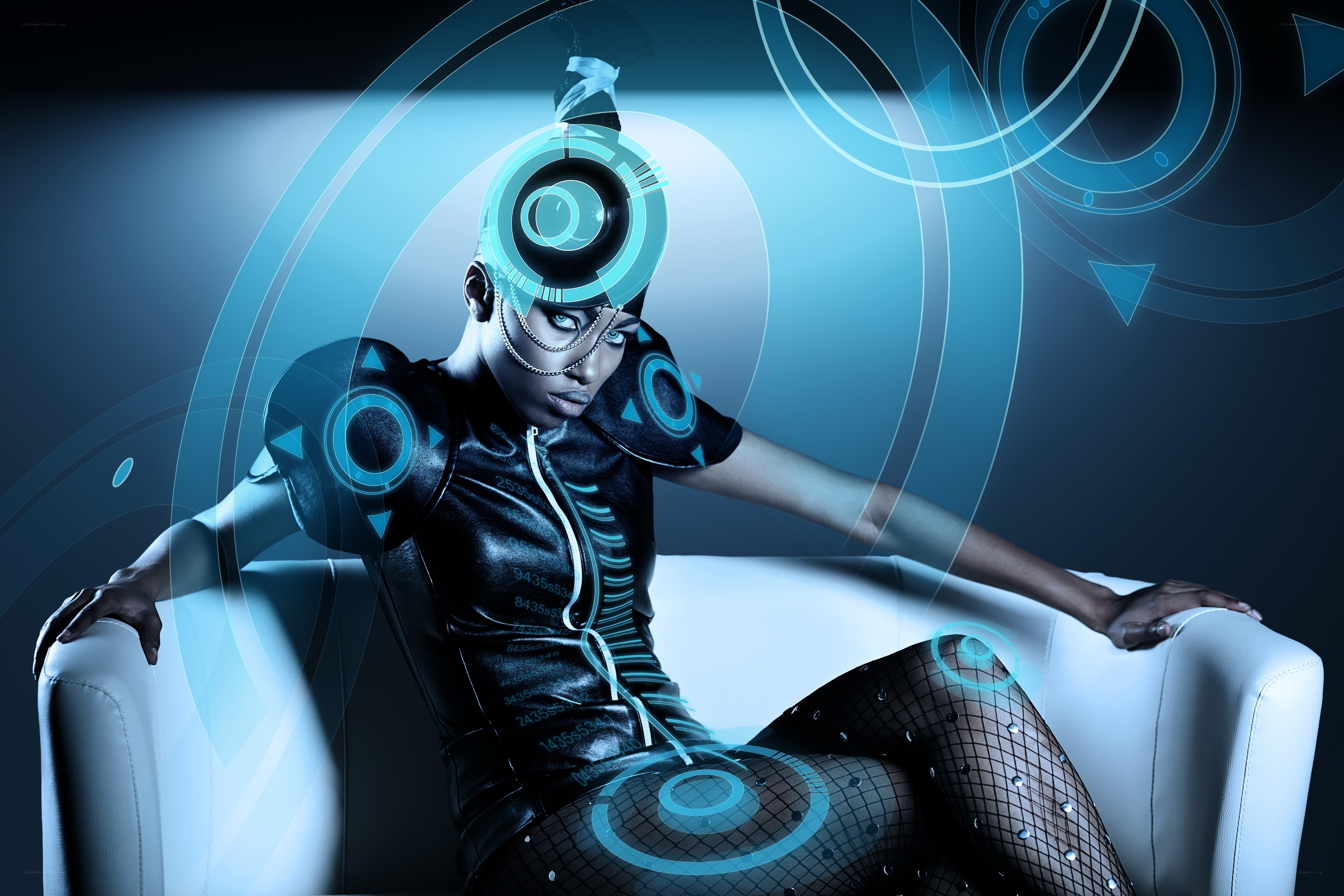 futuristic woman in cybernetic suit