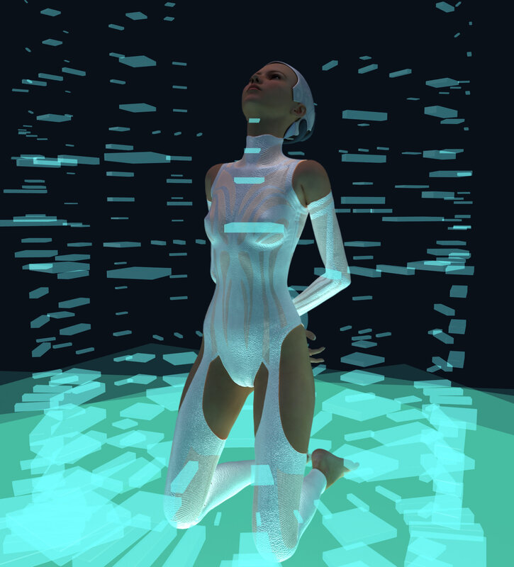 futuristic woman in digital space