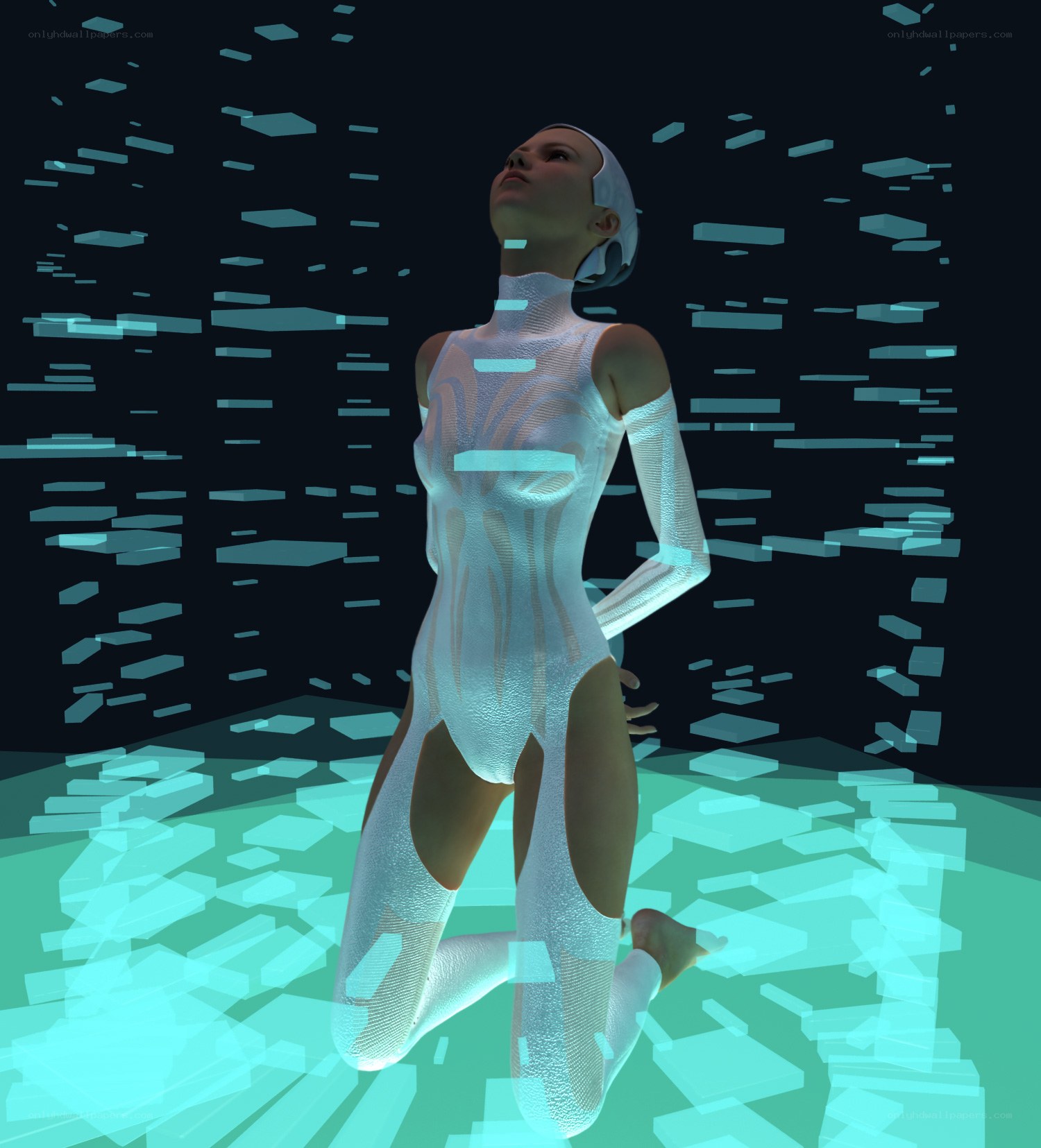 futuristic woman in digital space