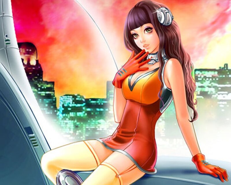 futuristic woman in red suit
