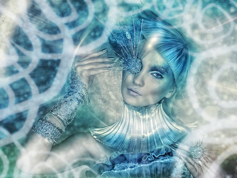 futuristic woman with blue hair