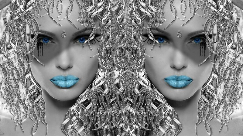 futuristic woman with blue lips