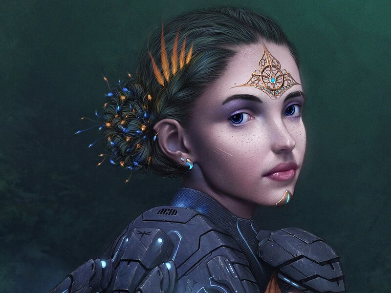 futuristic woman with glowing hair