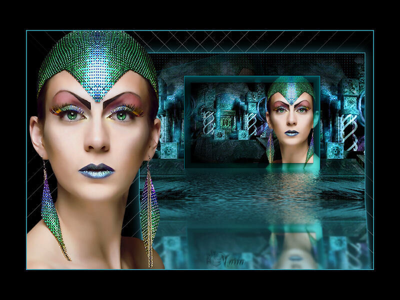 futuristic woman with green headpiece