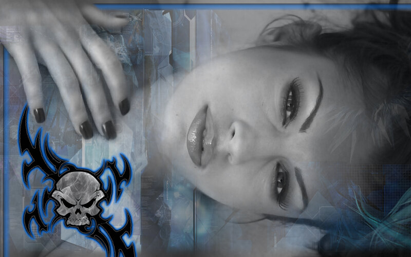 futuristic woman with skull design