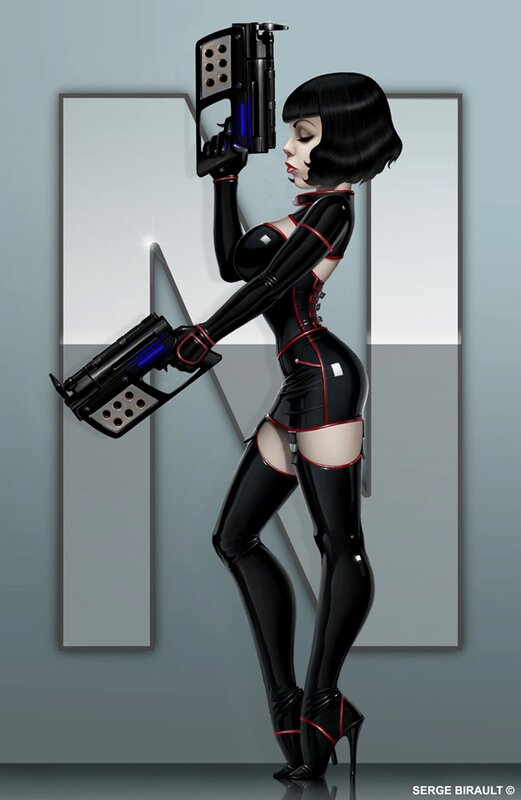 futuristic woman with weapons