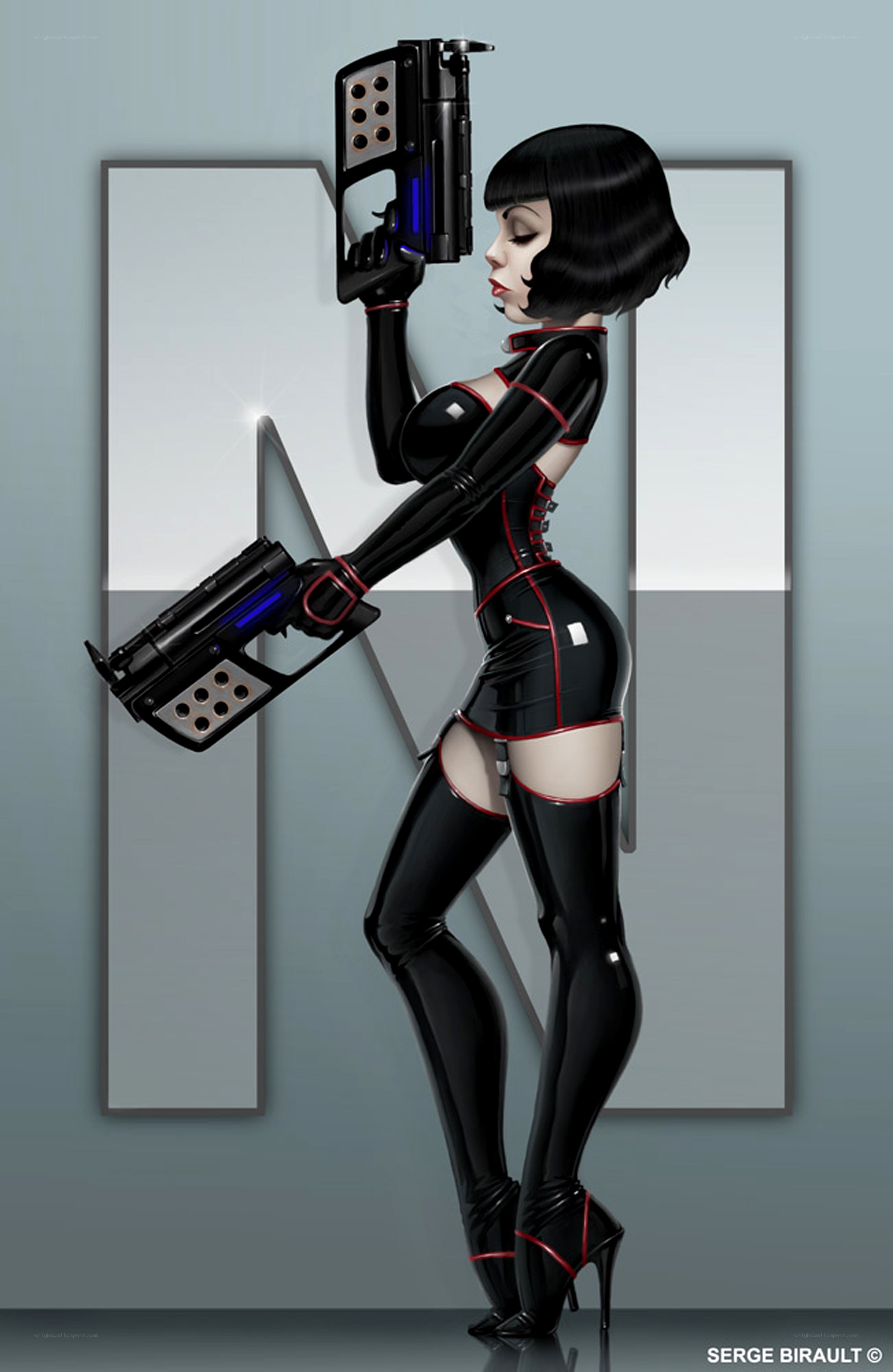 futuristic woman with weapons