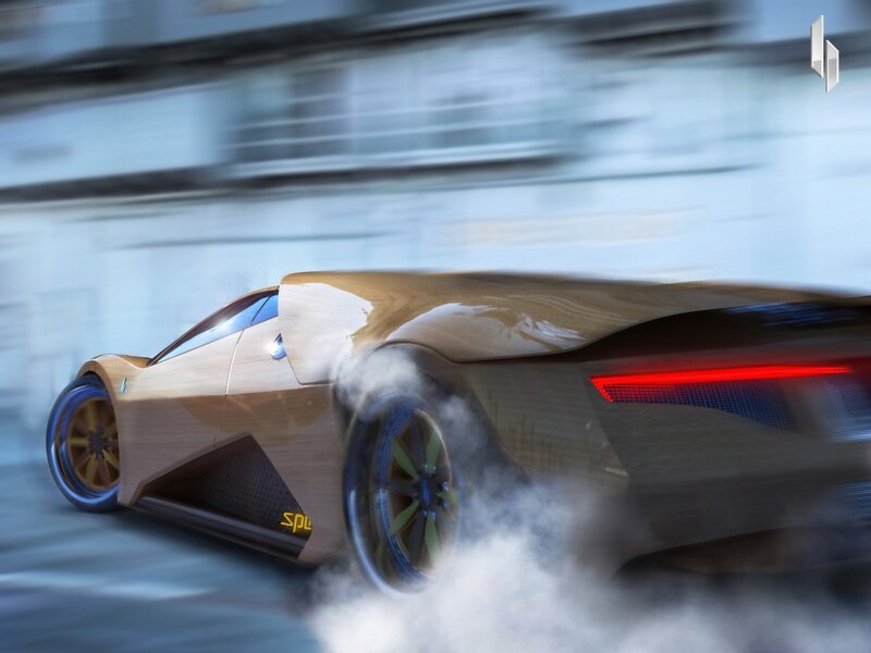 futuristic wooden sports car