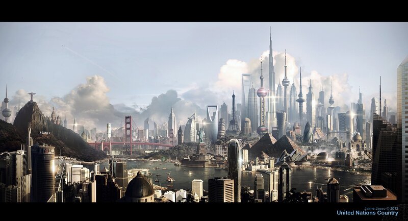 Futuristic world cityscape