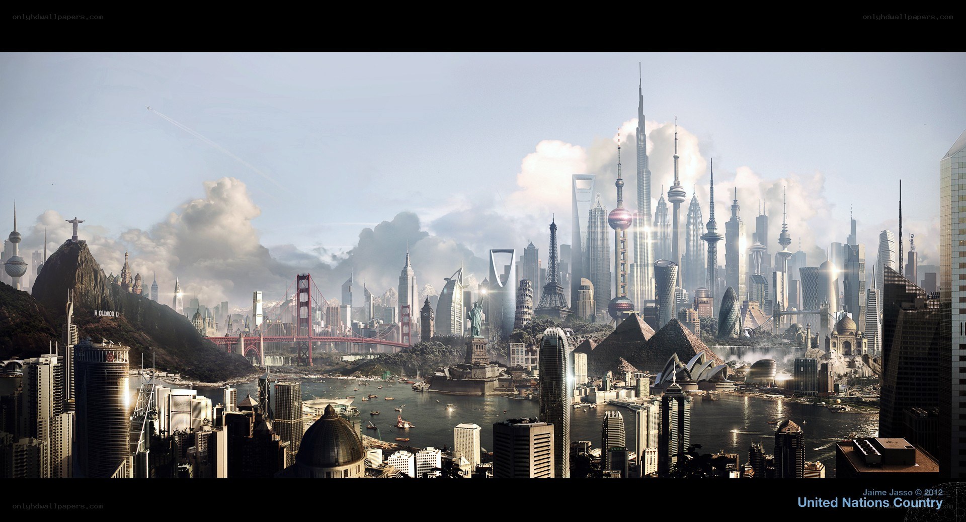 Futuristic world cityscape