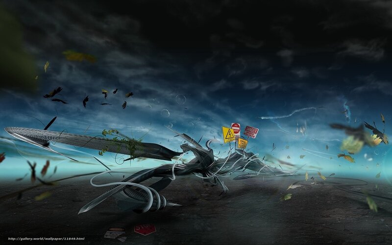 Futuristic wreckage in storm