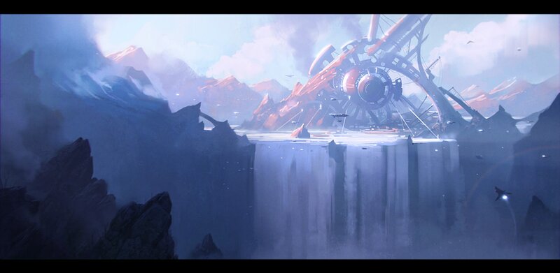 futuristic wreckage on a cliff