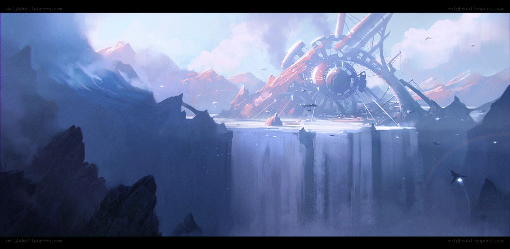 futuristic wreckage on a cliff