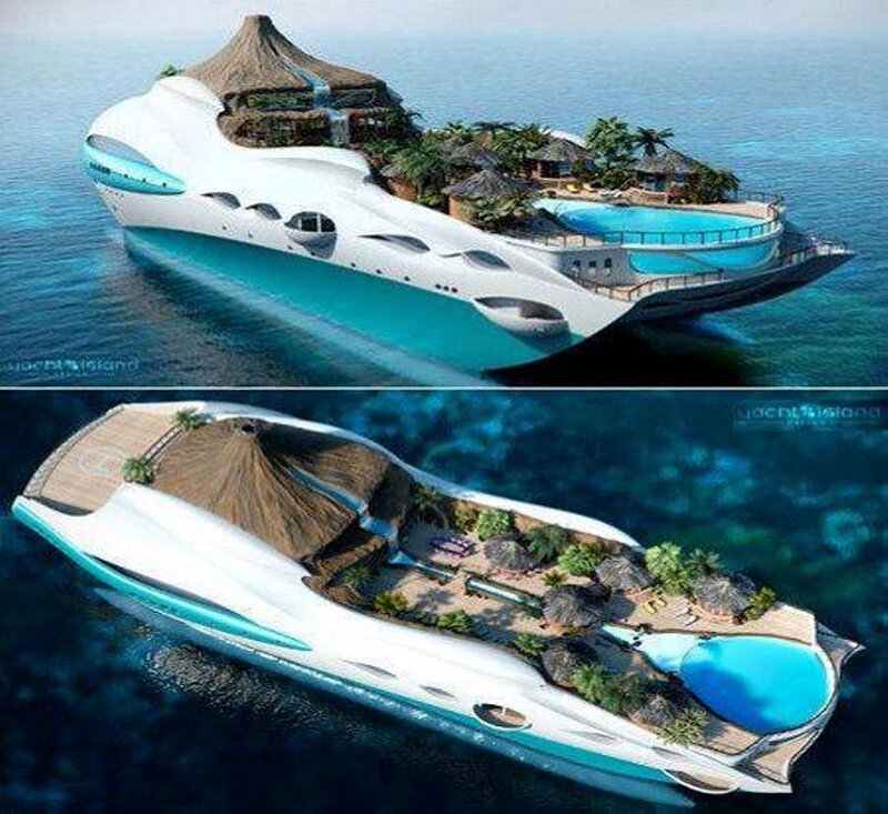 Futuristic Yacht Island — White, Serene, Afternoon