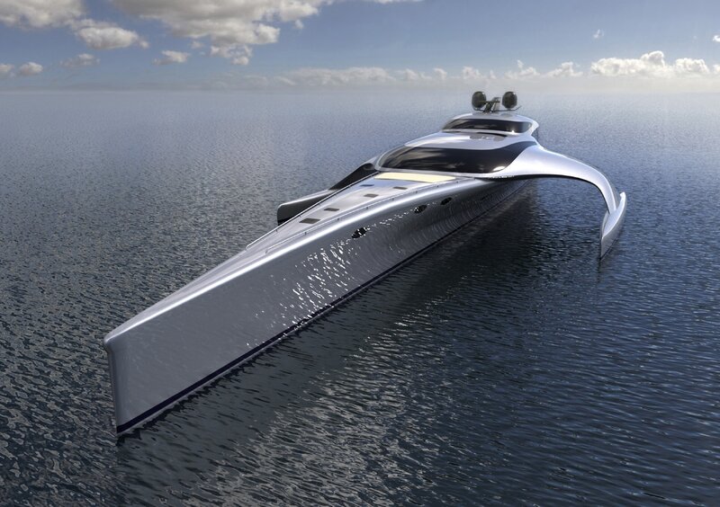 Futuristic yacht on calm sea