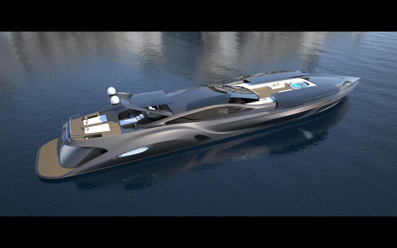 Futuristic Yacht on Water — Gray