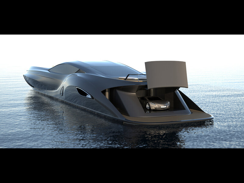Futuristic Yacht with Car