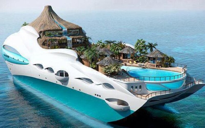 Futuristic Yacht with Island